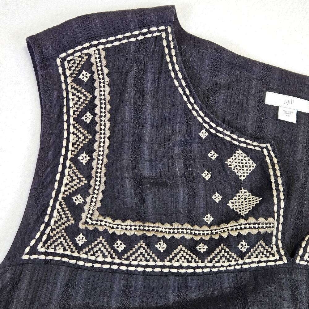 J.Jill Cotton Shift Dress 4X Embroidered Resortwear Black Quiet Luxury Beach - Picture 9 of 16